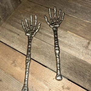 Skeleton Hand Salad Servers - Metallic Silver Set